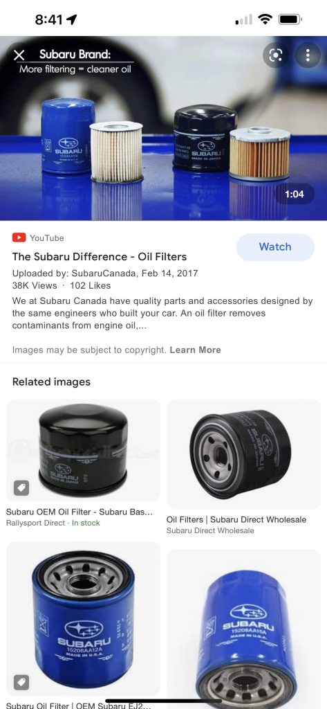 Subaru Oil Filter Blue Vs Black