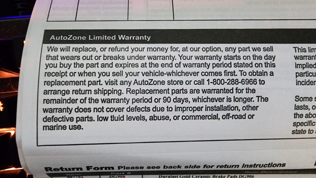 Does Autozone Have Lifetime Warranty on Brake Pads